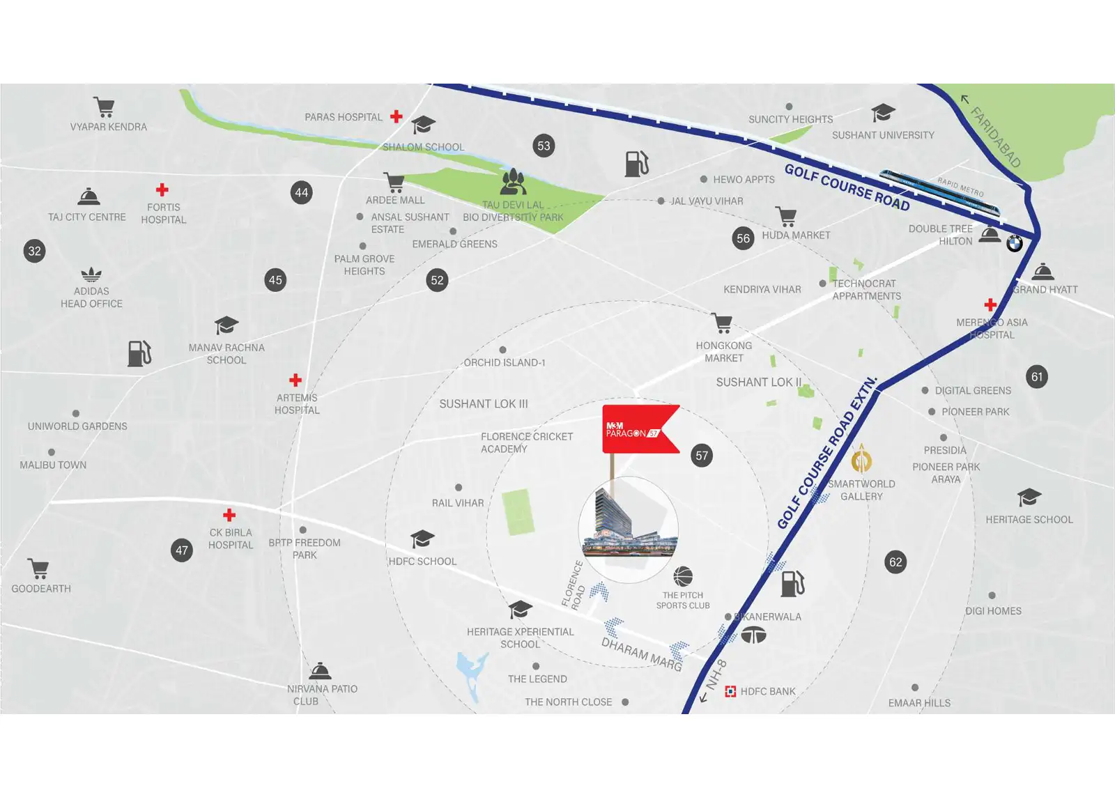 location-map-M3M Paragon 57 - Modern commercial project in Gurgaon